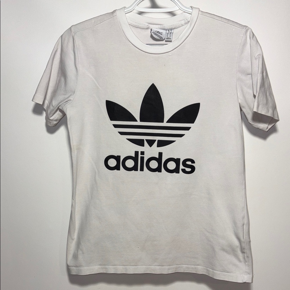 adidas White and Black Kids Short Sleeve Tee